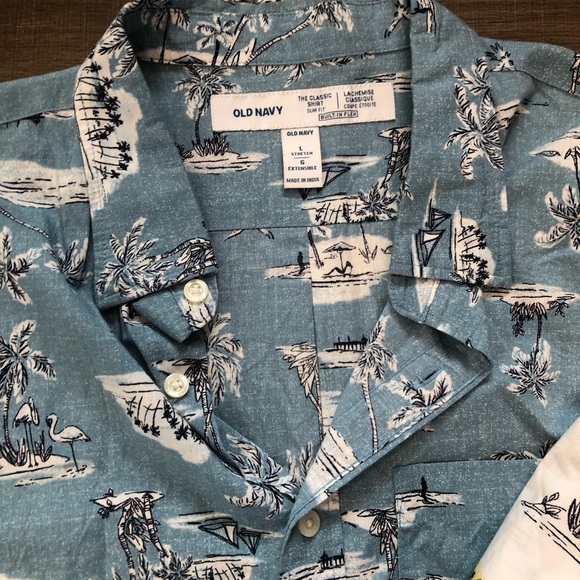 2x Men’s Beach/ Resort Print Button up Shirts -Blue/White - Size lg - Picture 3 of 5
